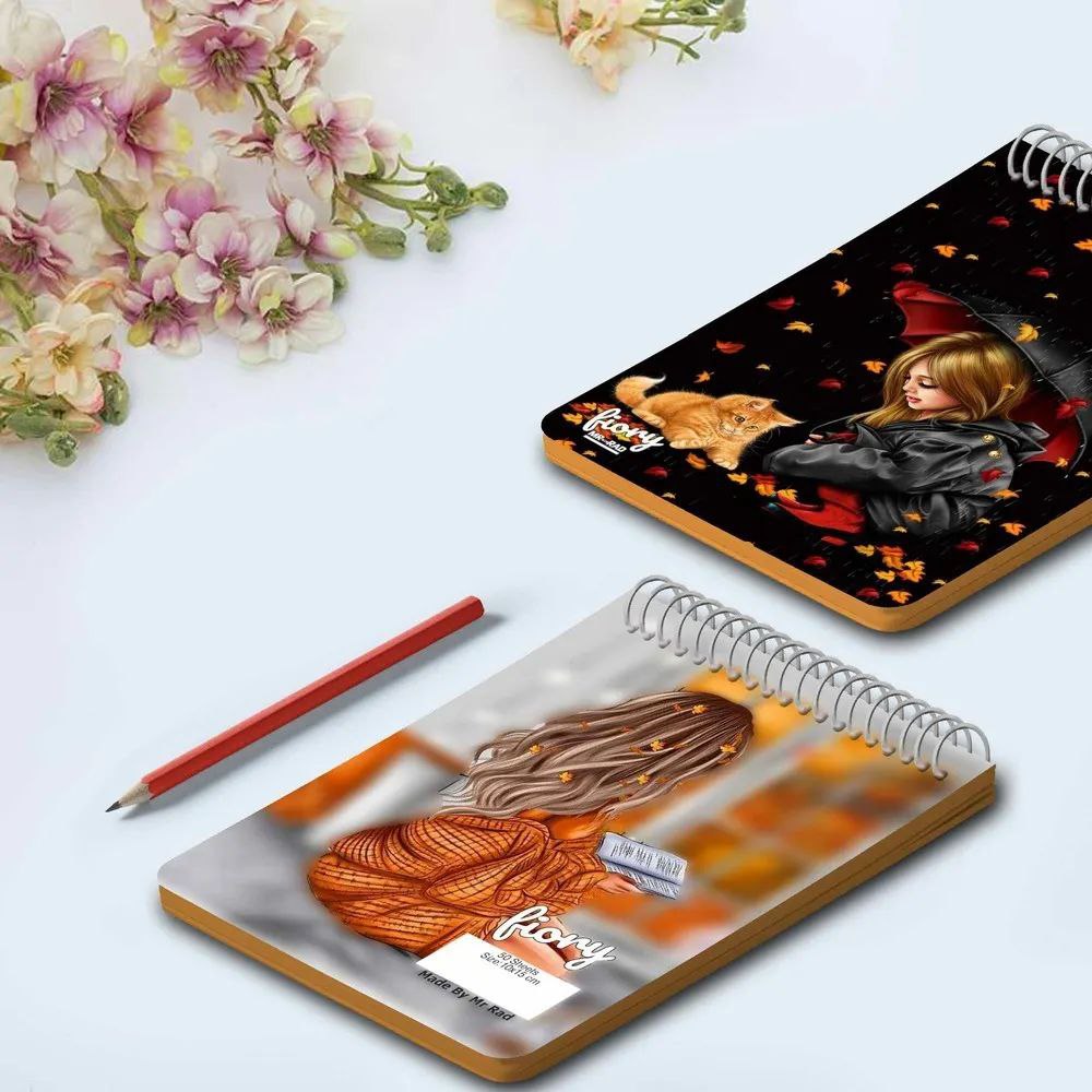 دفترچه یادداشت مسترراد طرح دختر پاییز و گربه مدل فانتزی چند رنگ
