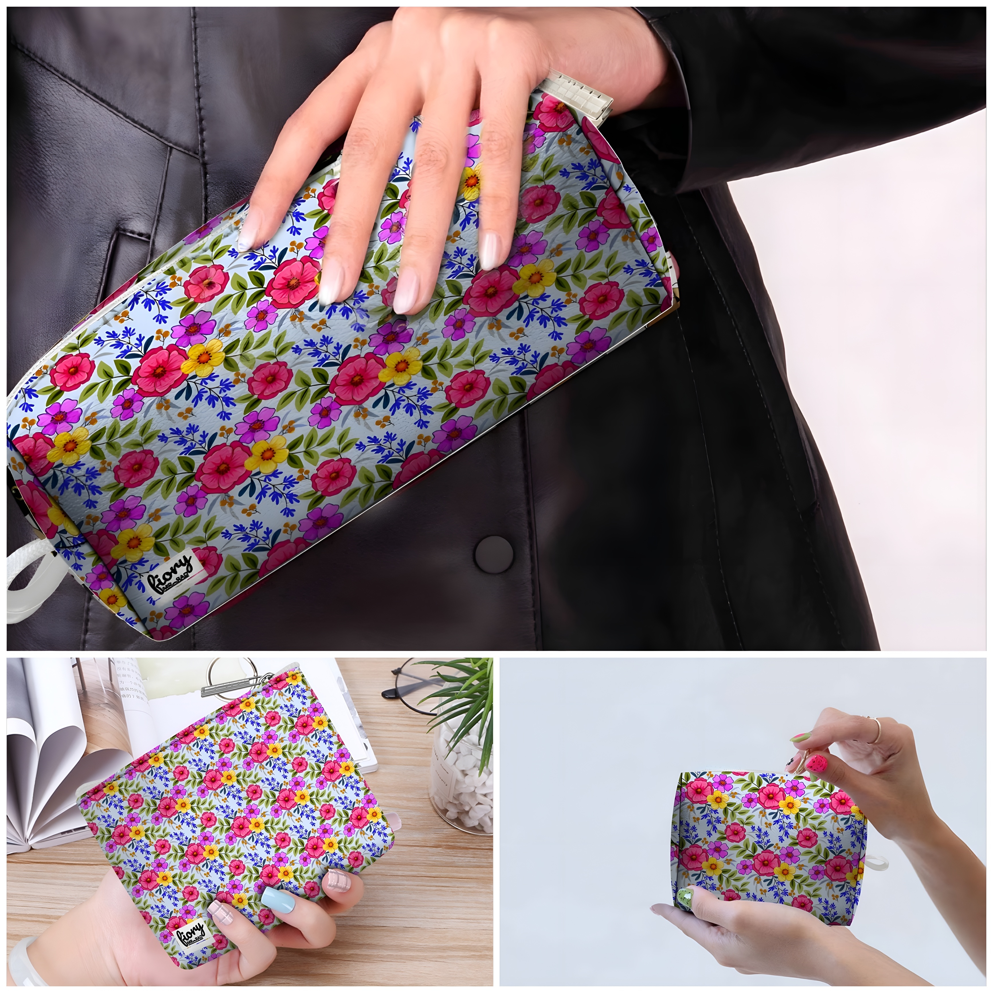 کیف لوازم آرایش زنانه مستر راد مدل گلنار به همراه کیف پد و کیف پول مجموعه 3 عددی چند رنگ