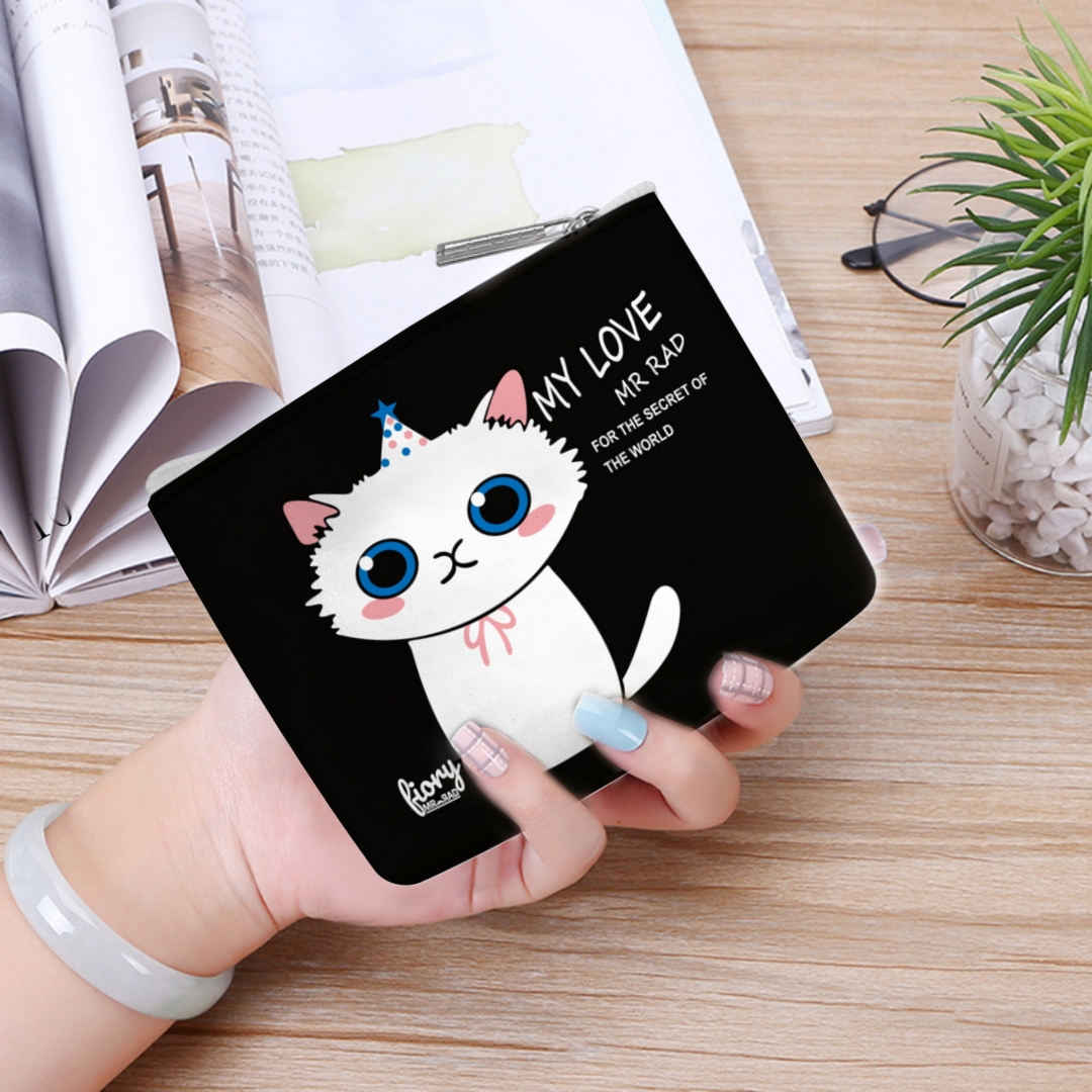 کیف پول فیوری مدل گربه ملوس طرح فانتزی مشکی