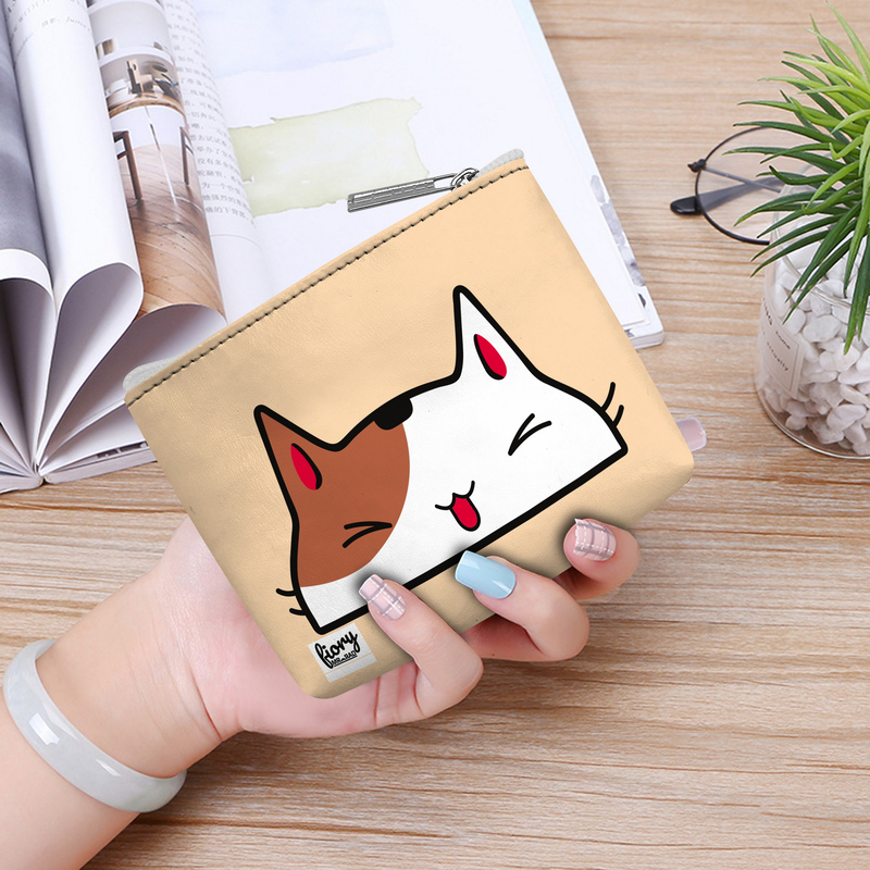 کیف پول فیوری مدل گربه فانتزی طرح ایموجی کرم