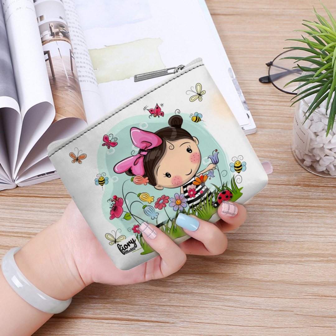 کیف پول فیوری مدل دختر کیوت طرح گلشن چند رنگ